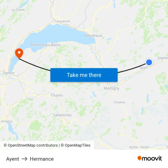 Ayent to Hermance map