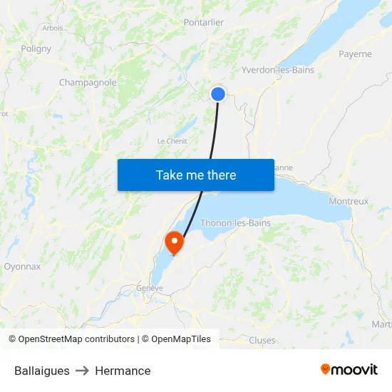 Ballaigues to Hermance map