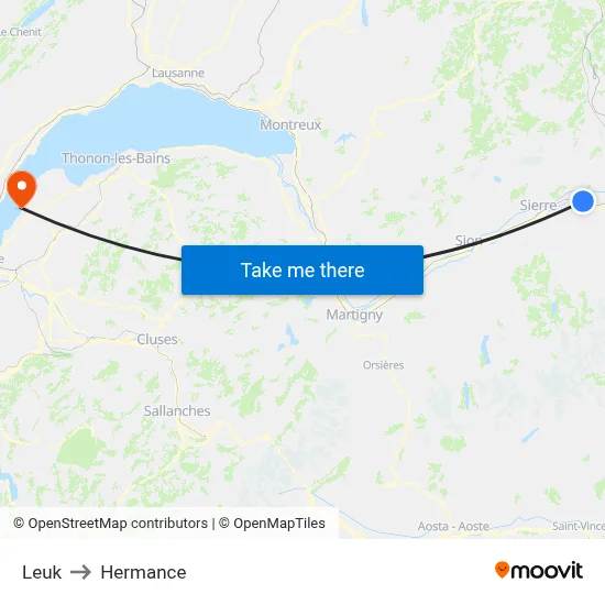 Leuk to Hermance map