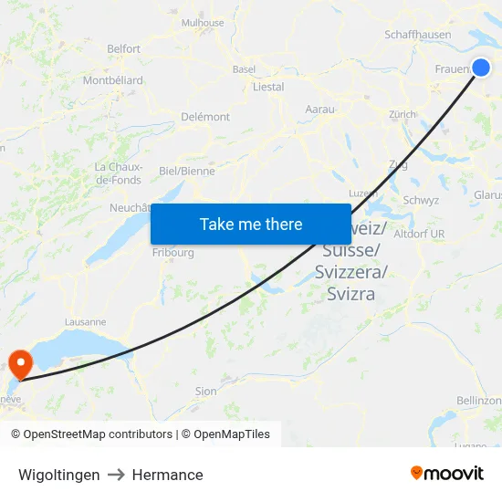 Wigoltingen to Hermance map