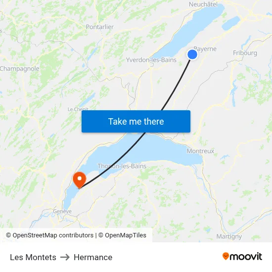 Les Montets to Hermance map