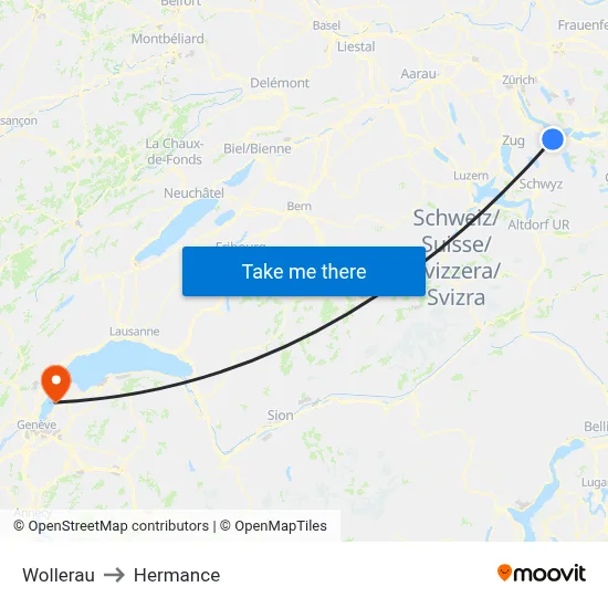 Wollerau to Hermance map