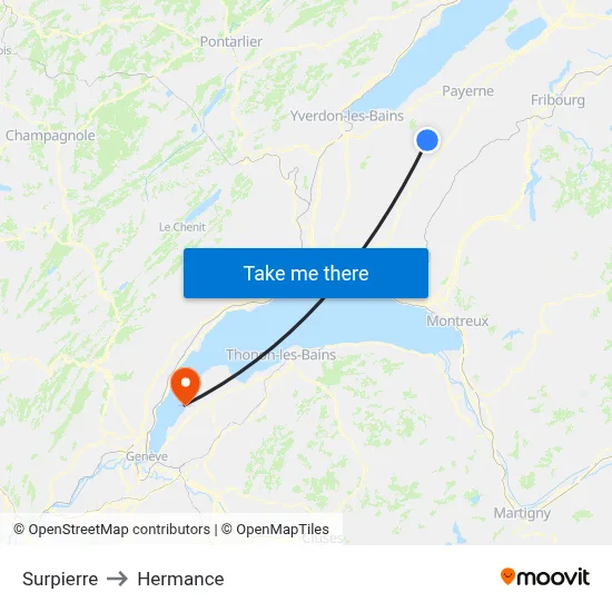 Surpierre to Hermance map