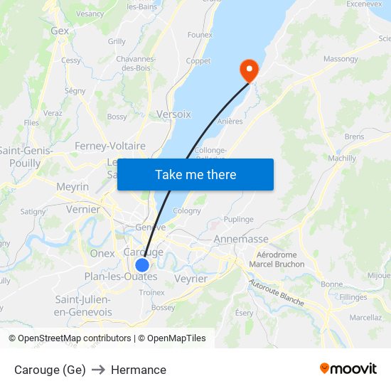 Carouge (Ge) to Hermance map