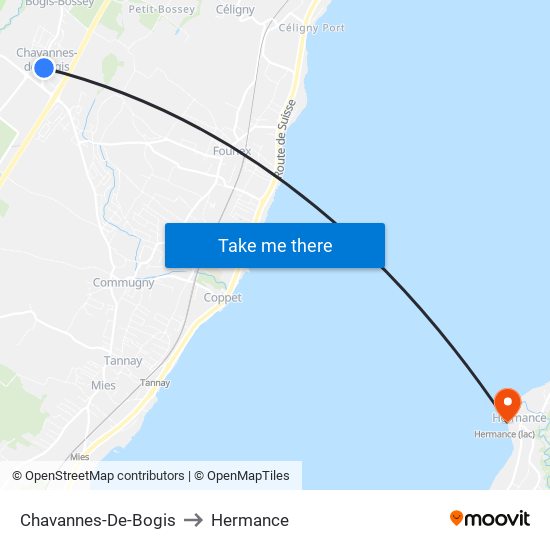 Chavannes-De-Bogis to Hermance map