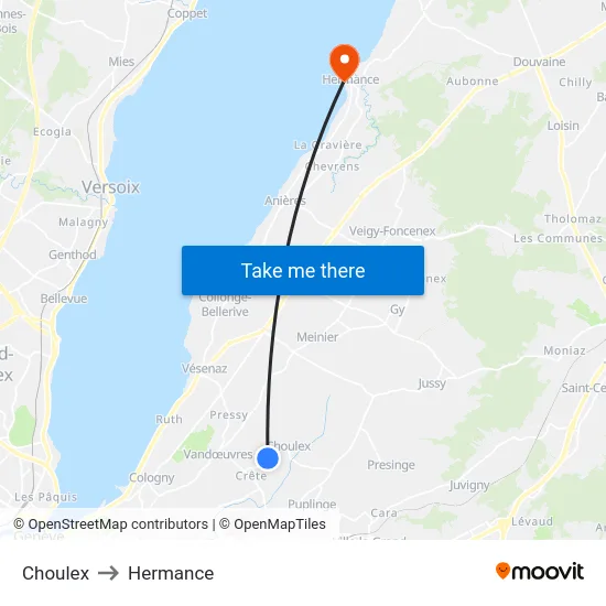 Choulex to Hermance map