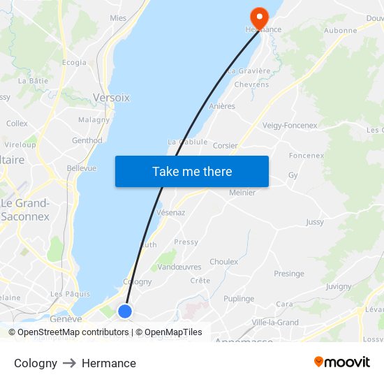 Cologny to Hermance map