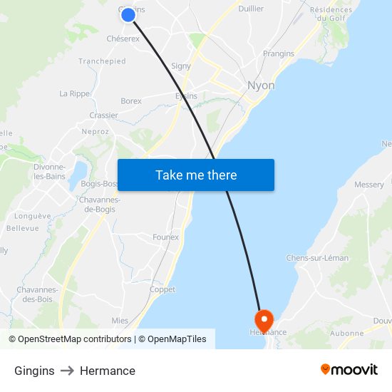 Gingins to Hermance map