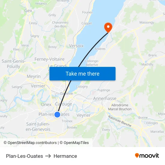 Plan-Les-Ouates to Hermance map