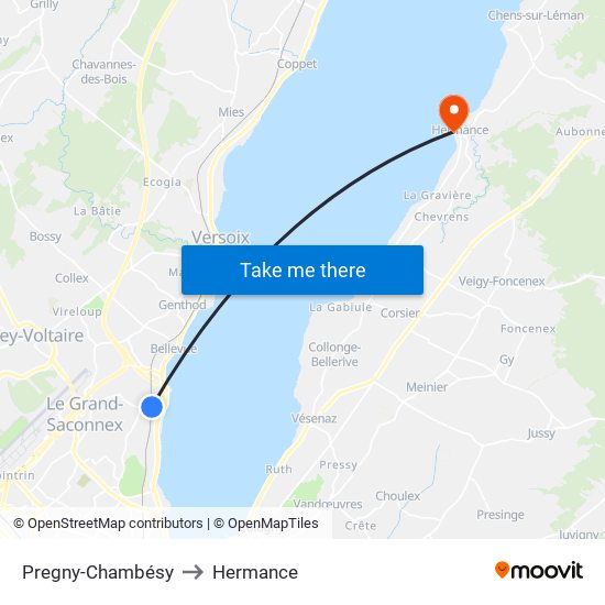 Pregny-Chambésy to Hermance map