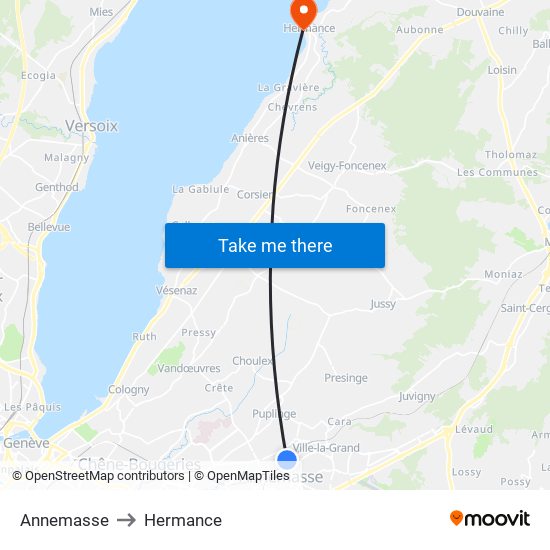 Annemasse to Hermance map