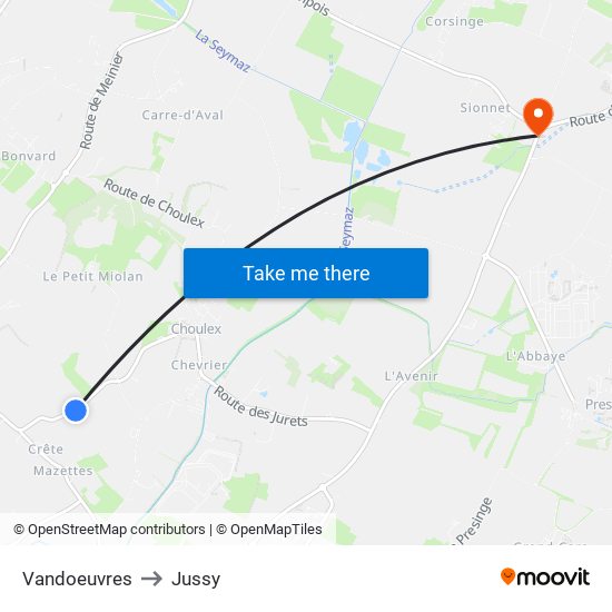 Vandoeuvres to Jussy map