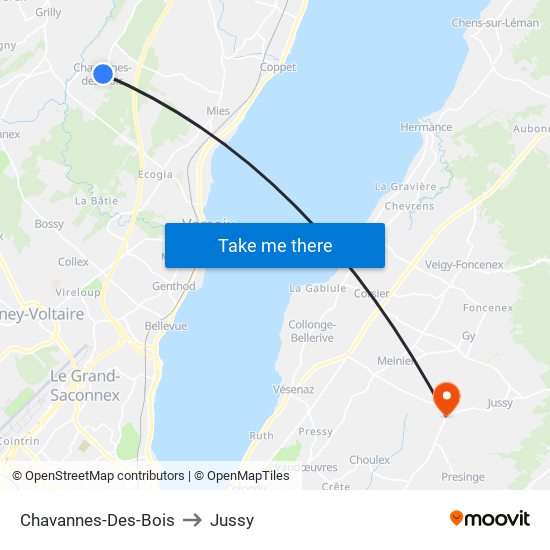 Chavannes-Des-Bois to Jussy map