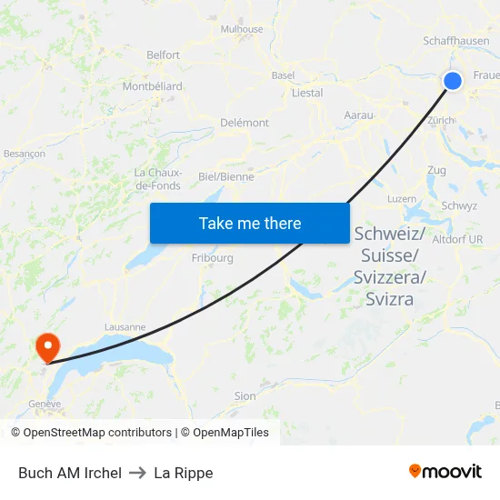 Buch AM Irchel to La Rippe map