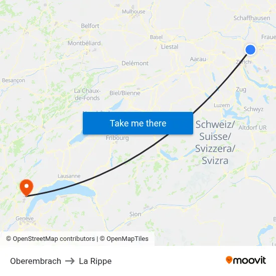Oberembrach to La Rippe map