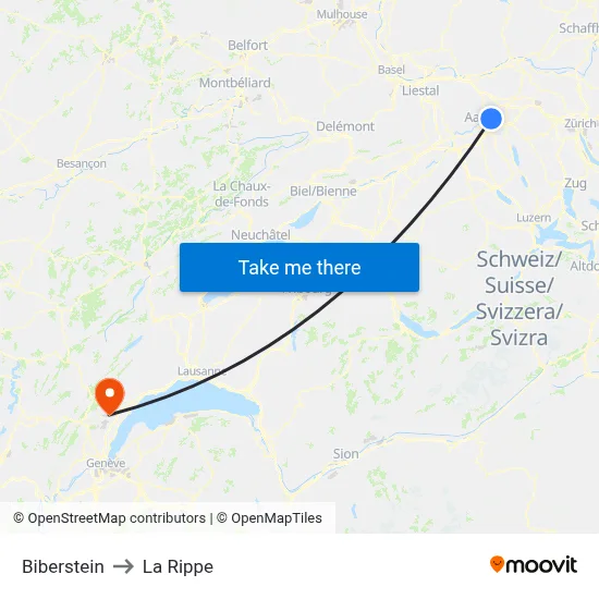 Biberstein to La Rippe map