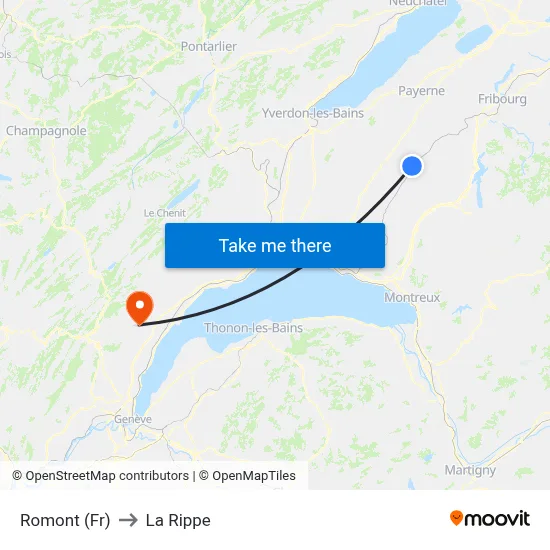 Romont (Fr) to La Rippe map