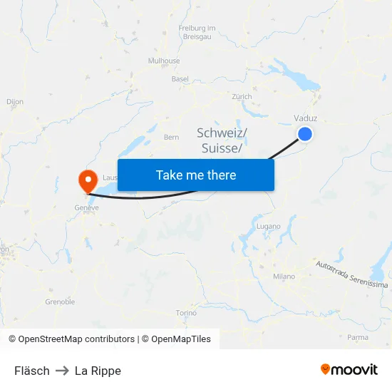 Fläsch to La Rippe map