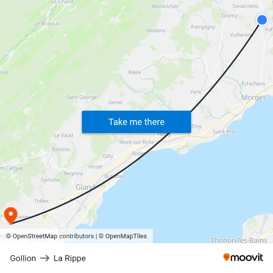 Gollion to La Rippe map