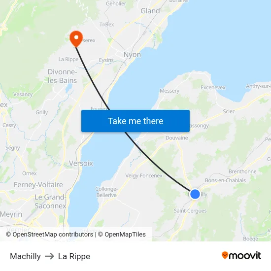 Machilly to La Rippe map