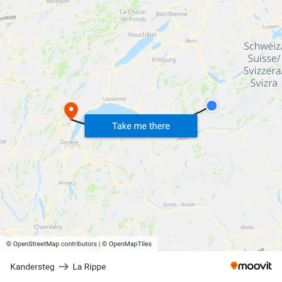 Kandersteg to La Rippe map