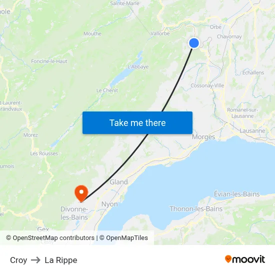 Croy to La Rippe map