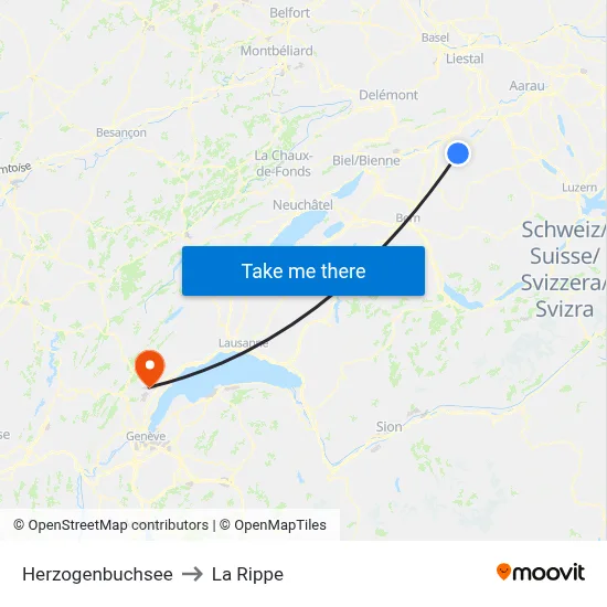 Herzogenbuchsee to La Rippe map