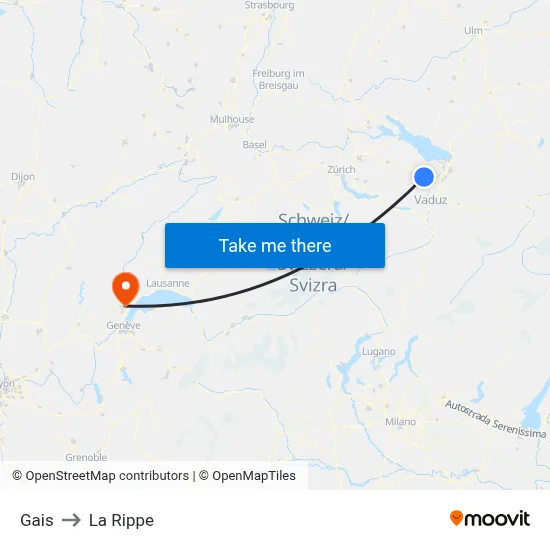Gais to La Rippe map