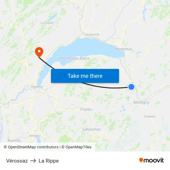 Vérossaz to La Rippe map