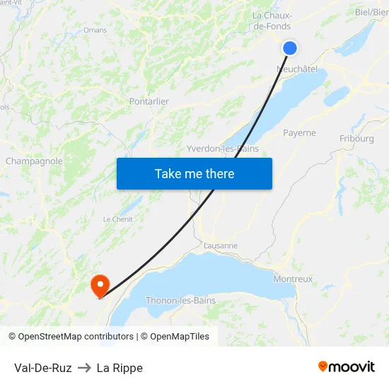 Val-De-Ruz to La Rippe map