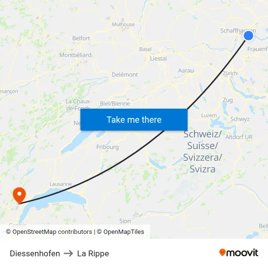 Diessenhofen to La Rippe map