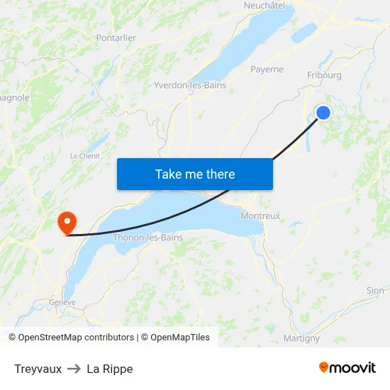 Treyvaux to La Rippe map
