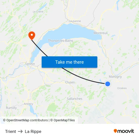Trient to La Rippe map