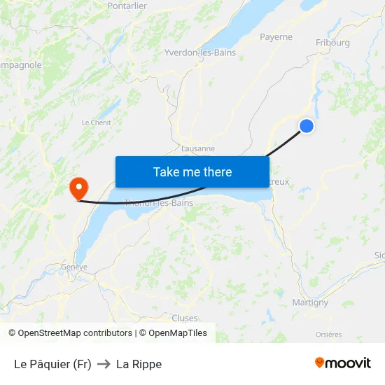 Le Pâquier (Fr) to La Rippe map