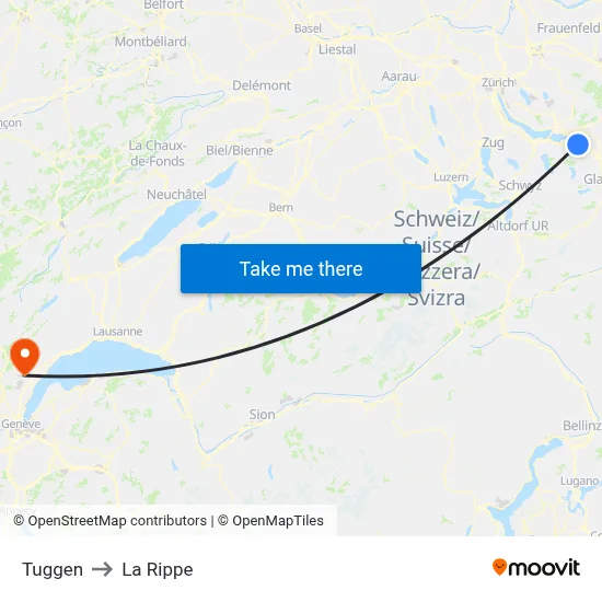 Tuggen to La Rippe map