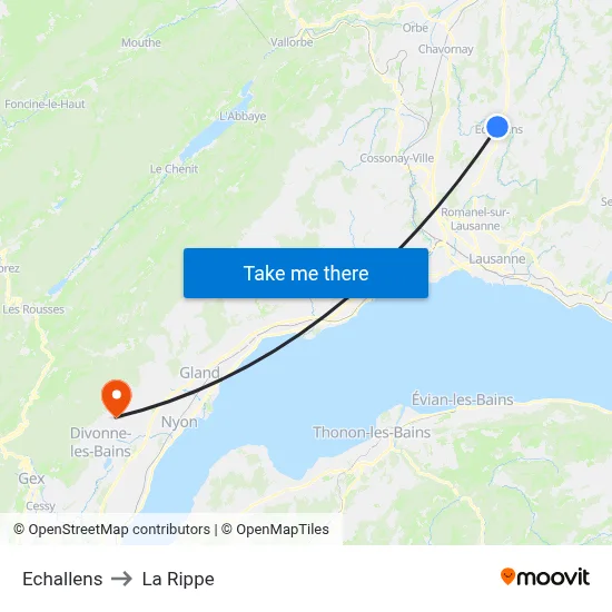 Echallens to La Rippe map