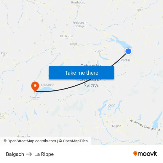Balgach to La Rippe map