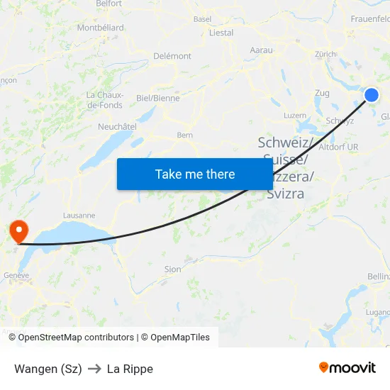 Wangen (Sz) to La Rippe map