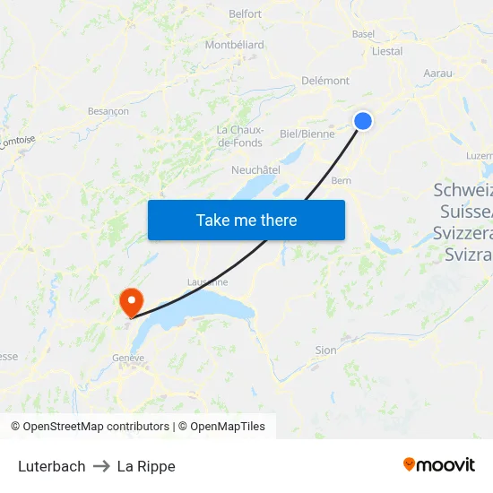 Luterbach to La Rippe map