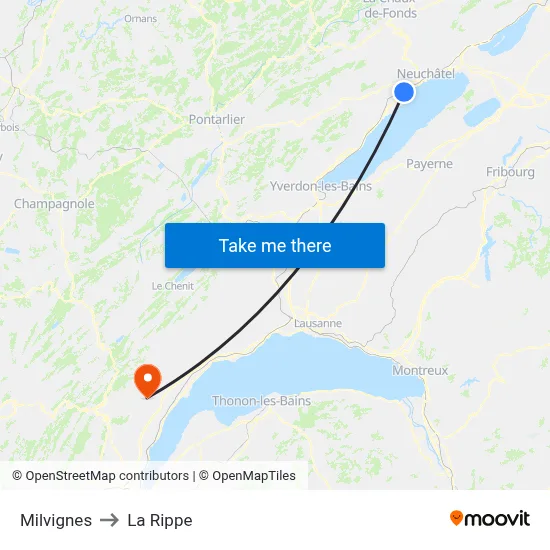 Milvignes to La Rippe map