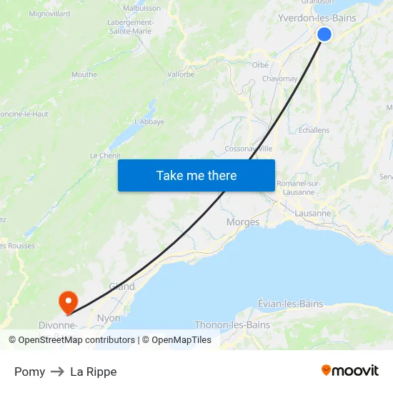 Pomy to La Rippe map