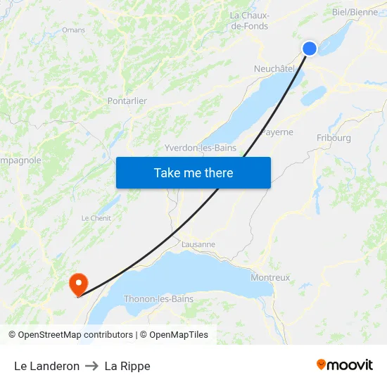 Le Landeron to La Rippe map