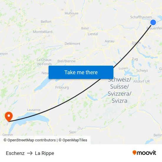 Eschenz to La Rippe map