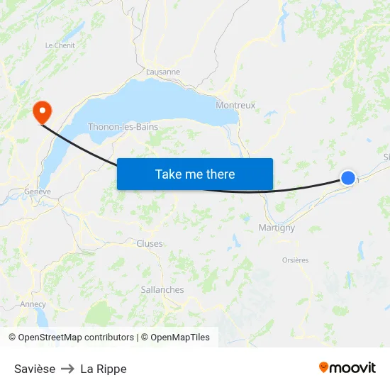 Savièse to La Rippe map