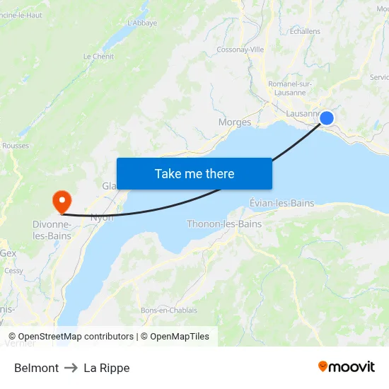 Belmont to La Rippe map