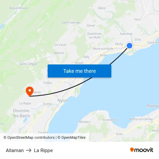 Allaman to La Rippe map