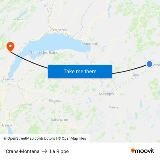 Crans-Montana to La Rippe map