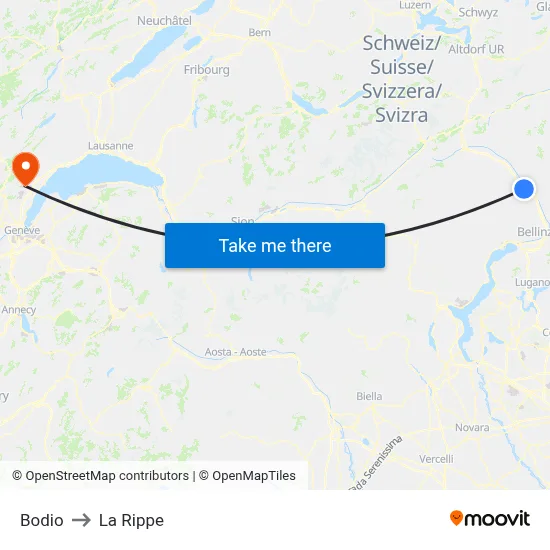 Bodio to La Rippe map