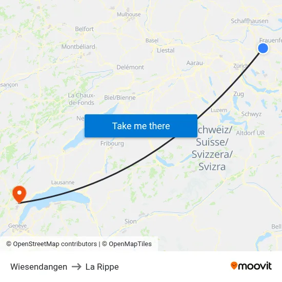 Wiesendangen to La Rippe map