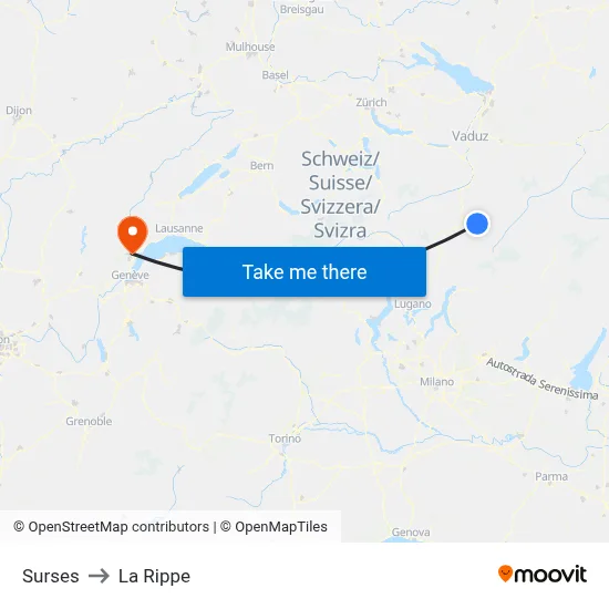 Surses to La Rippe map